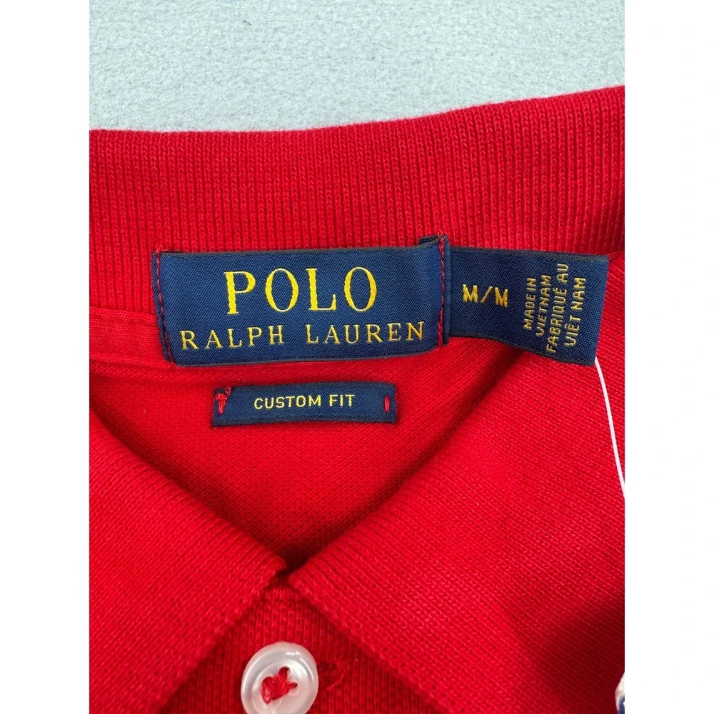 NWT Polo Ralph Lauren Mens M Custom Fit Pique Polo Shirt Red Short Sleeve Preppy